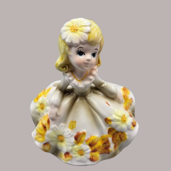 Vintage Relpo 6081 Girl Head Vase Planter Yellow Daisy Flowers Made In Japan - Picture 2 of 16